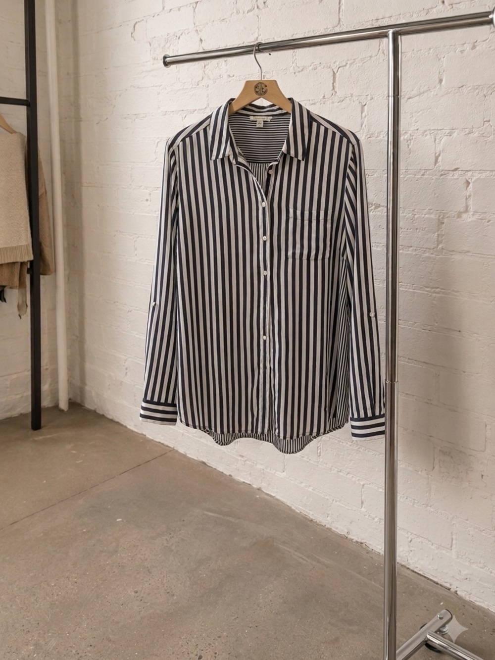 Jane and Delancey Navy and White Striped Button-Down Shirt